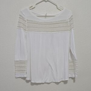 Free People  White Lace Accent Long Sleeve Top M
